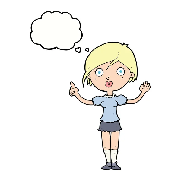 Chica de dibujos animados haciendo una pregunta con burbuja de pensamiento — Vector de stock
