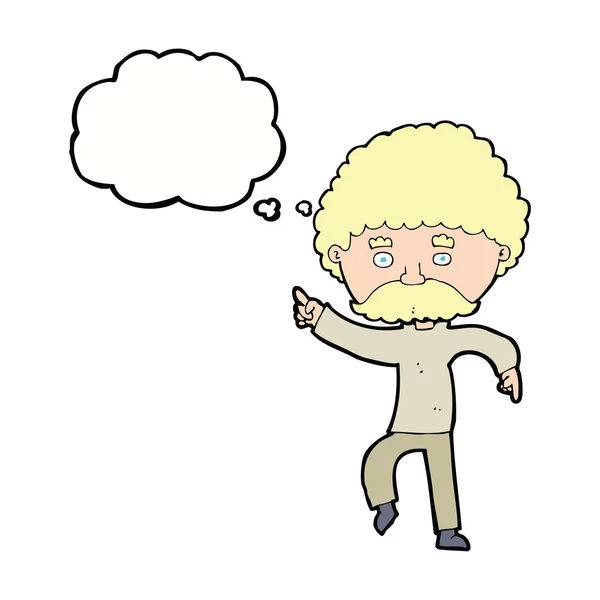 Γελοιογραφία εβδομήντα στυλ άνθρωπος ντίσκο χορό με φούσκα σκέψης — Διανυσματικό Αρχείο