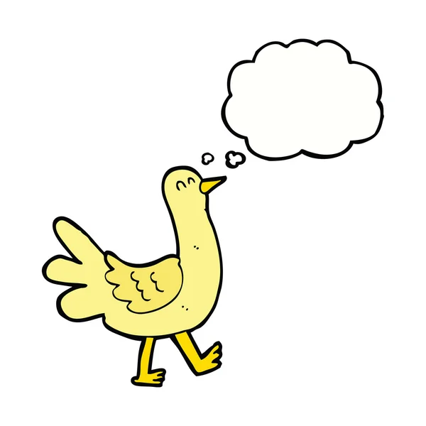 Dessin animé oiseau marchant avec bulle de pensée — Image vectorielle