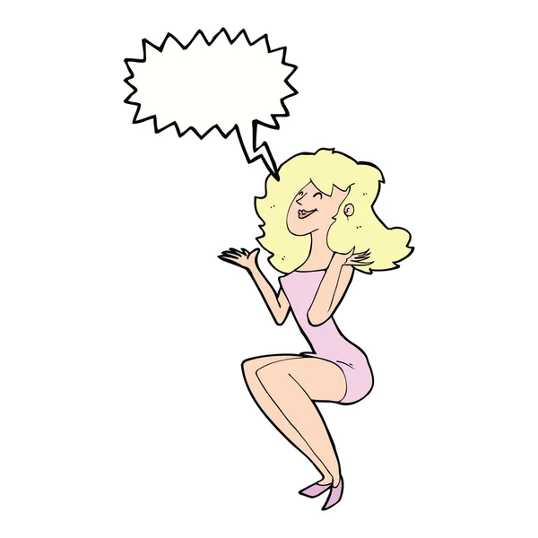 Cartoon aantrekkelijke vrouw zitten met gedachte bubble — Stockvector