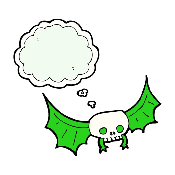 Desenho animado morcego assustador crânio com bolha de pensamento — Vetor de Stock