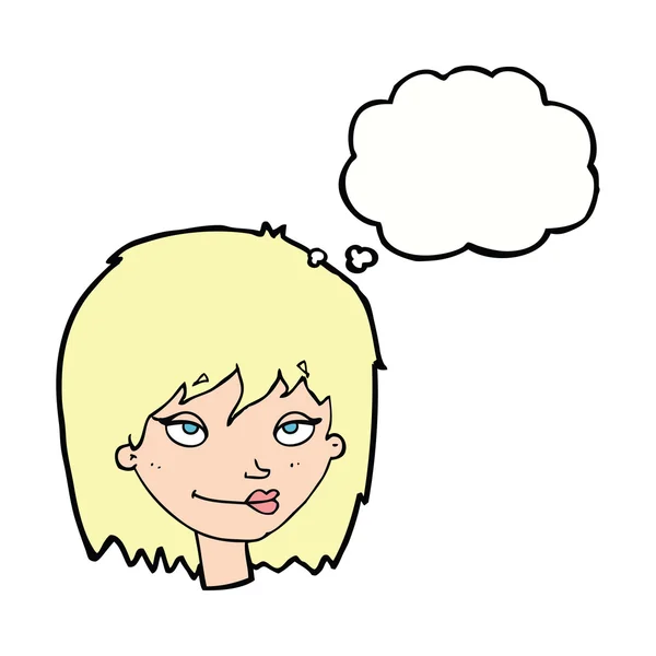 Cartoon lachende vrouw met gedachte zeepbel — Stockvector