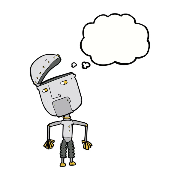 Desenho animado robô engraçado com bolha de pensamento — Vetor de Stock