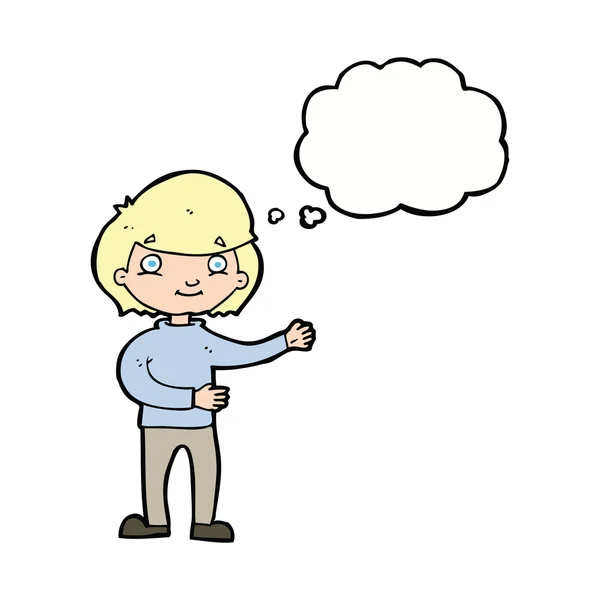Dibujos animados persona feliz con burbuja de pensamiento — Archivo Imágenes Vectoriales