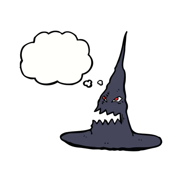 Cartoon spooky witches hat with thought bubble — Stock Vector