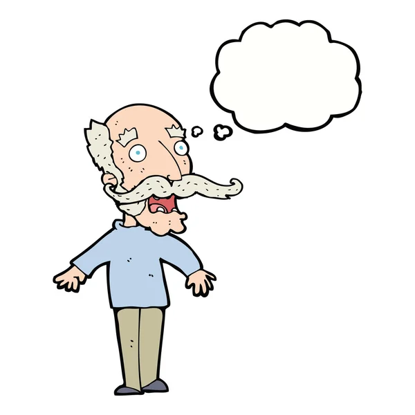 Cartoon old man gasping in surprise with thought bubble — Stock Vector