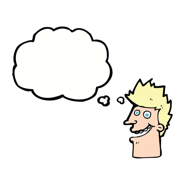 Cartoon gelukkig man gezicht met gedachte zeepbel — Stockvector