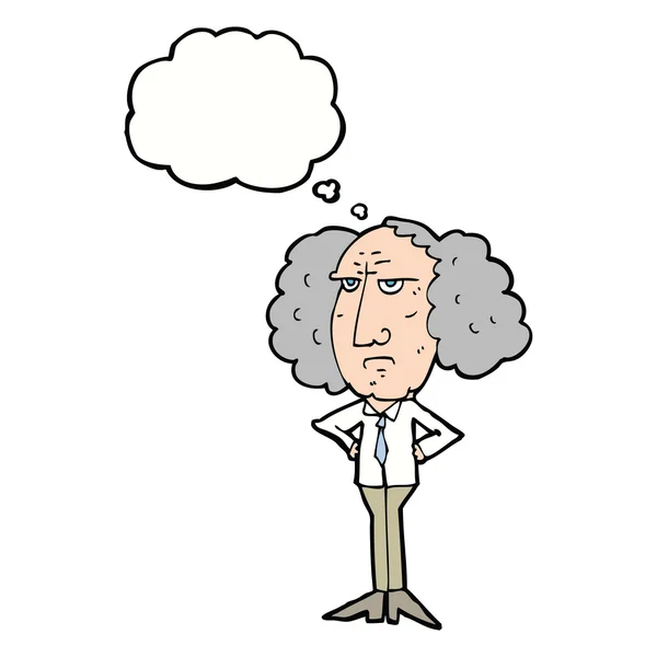 Cartoon big hair lecturer man with thought bubble — Stock Vector