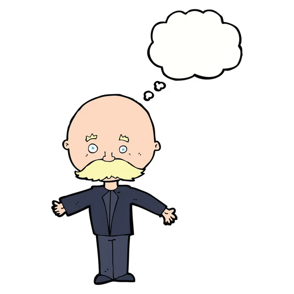 Homem dos desenhos animados com bigode com bolha de pensamento — Vetor de Stock