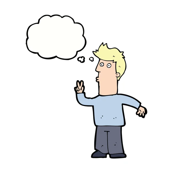 Cartoon man signalering met de hand met gedachte zeepbel — Stockvector