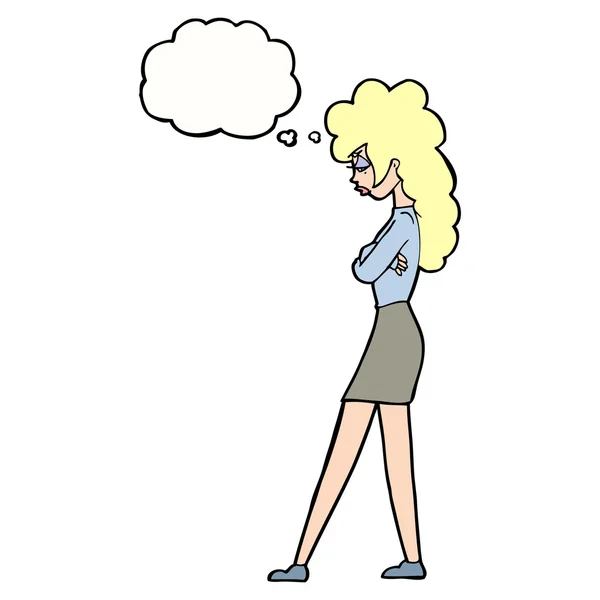 Cartoon annoyed woman with thought bubble — Stock Vector