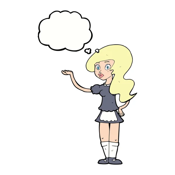 Karikatur Kellnerin mit Gedankenblase — Stockvektor