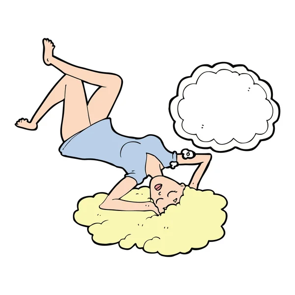 Cartoon woman lying on floor with thought bubble — Stock Vector