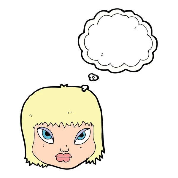 Cartoon annoyed face with thought bubble — Stock Vector