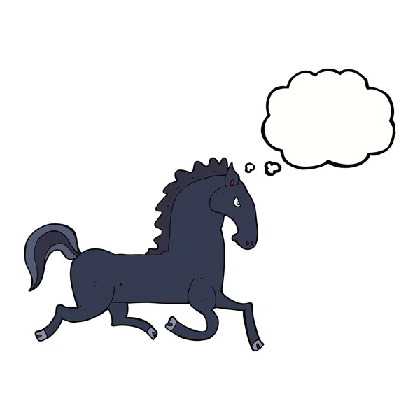 Cartoon running black stallion with thought bubble — Stock Vector