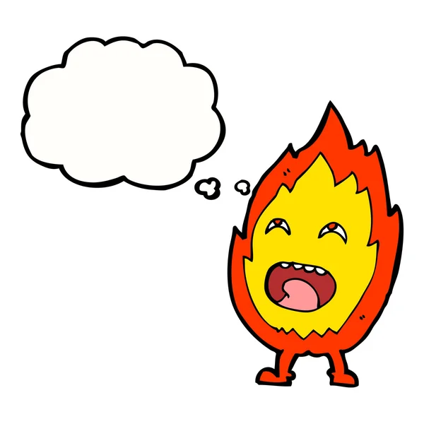 Personnage de flamme de dessin animé avec bulle de pensée — Image vectorielle