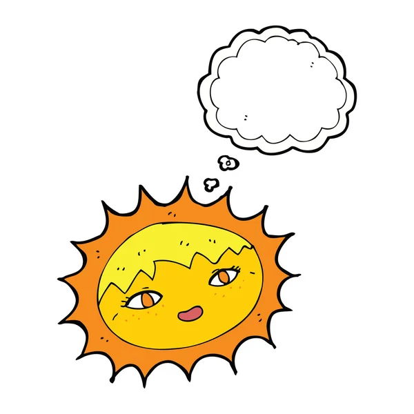 Dibujos animados bonito sol con burbuja de pensamiento — Vector de stock