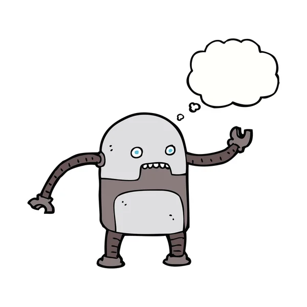 Funny cartoon robot with thought bubble — Stock Vector