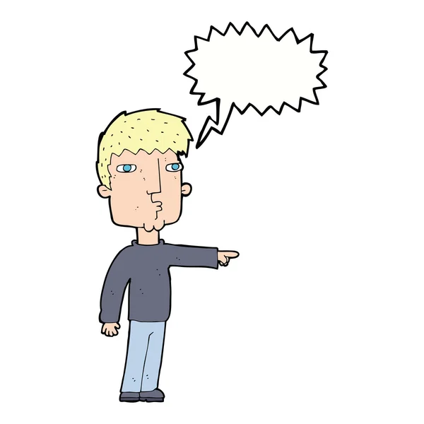 Cartone animato che indica l'uomo con bolla di pensiero — Vettoriale Stock