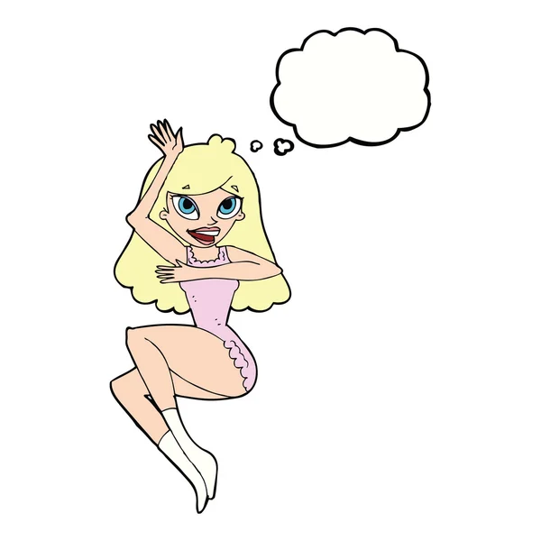Donna cartone animato in lingerie con bolla di pensiero — Vettoriale Stock