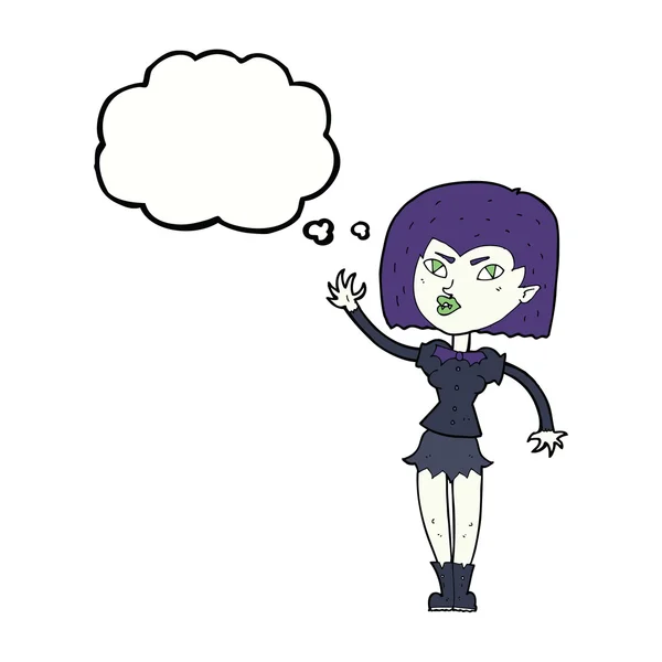 Desenho animado menina vampiro bonita com bolha de pensamento —  Vetores de Stock
