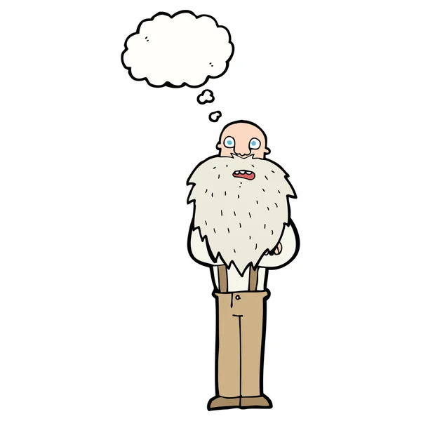 Cartoon bearded old man with thought bubble — Stock Vector