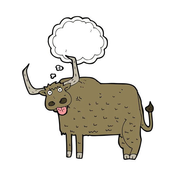 Dessin animé vache poilue avec bulle de pensée — Image vectorielle