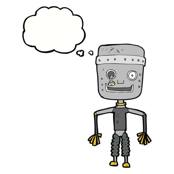 Desenho animado velho robô com bolha de pensamento — Vetor de Stock