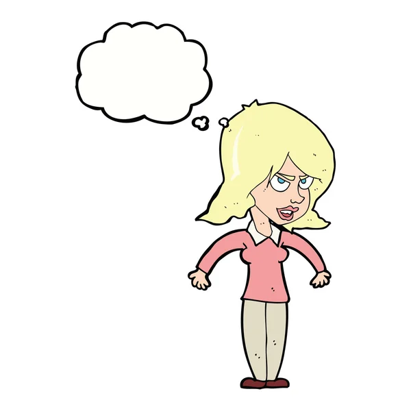 Dessin animé moyenne femme avec bulle de pensée — Image vectorielle