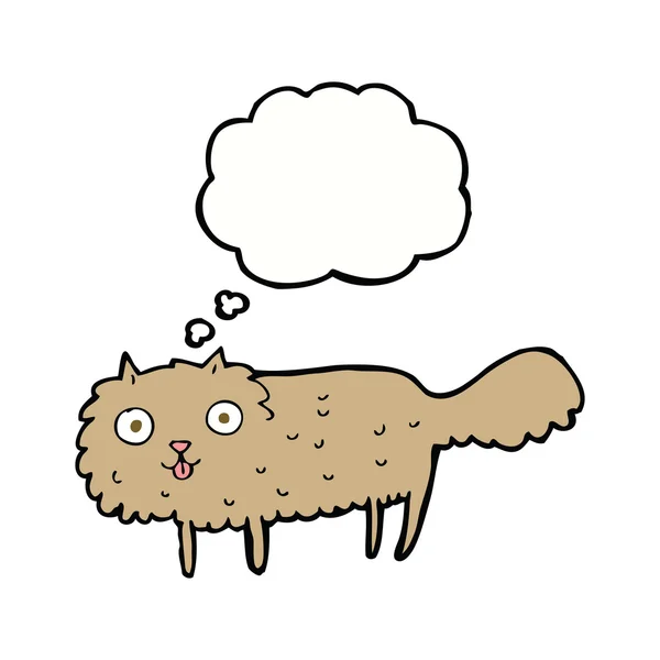 Cartoon pelzige Katze mit Gedankenblase — Stockvektor