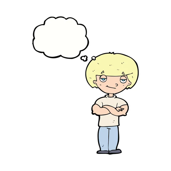 Karikatur selbstgefällig aussehender Mann mit Gedankenblase — Stockvektor