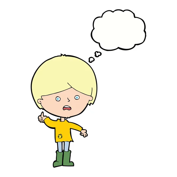 Karikatur unglücklicher Junge mit Gedankenblase — Stockvektor
