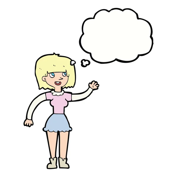 Kreslená dívka mávající myšlenkovou bublinou — Stockový vektor