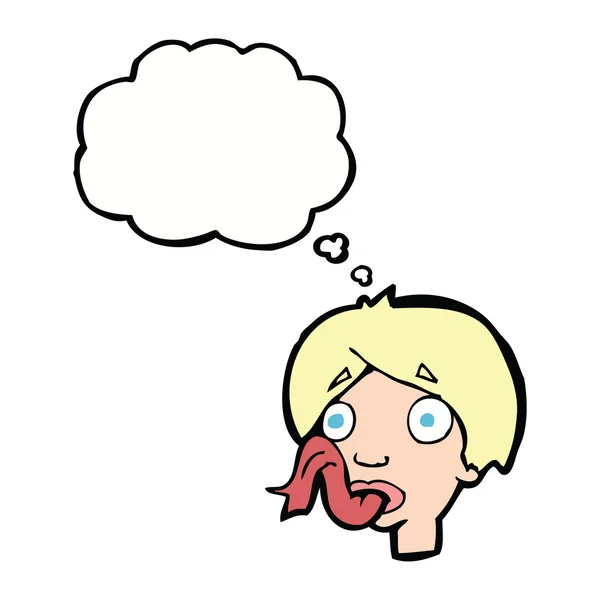 Cartoon head sticking out tongue with thought bubble — Stock Vector