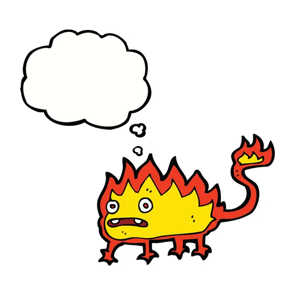 Kartun setan api kecil dengan pikiran gelembung - Stok Vektor