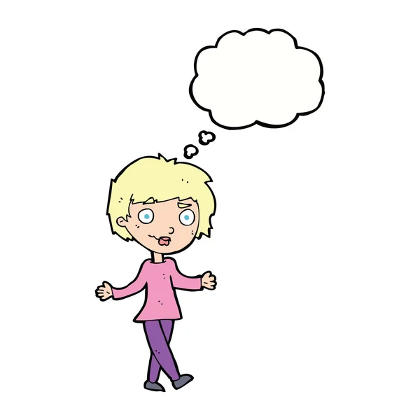 Cartoon verward vrouw met gedachte bubble — Stockvector