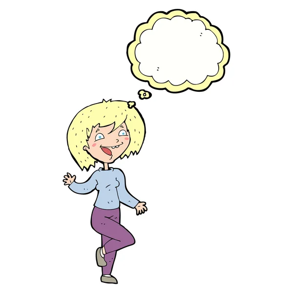 Karikatur lachende Frau mit Gedankenblase — Stockvektor