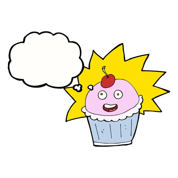 Cupcake de dibujos animados con burbuja de pensamiento — Archivo Imágenes Vectoriales