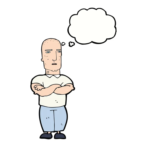 Desenho animado irritado homem careca com bolha de pensamento —  Vetores de Stock