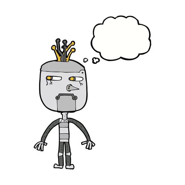 Drôle robot dessin animé avec bulle de pensée — Image vectorielle