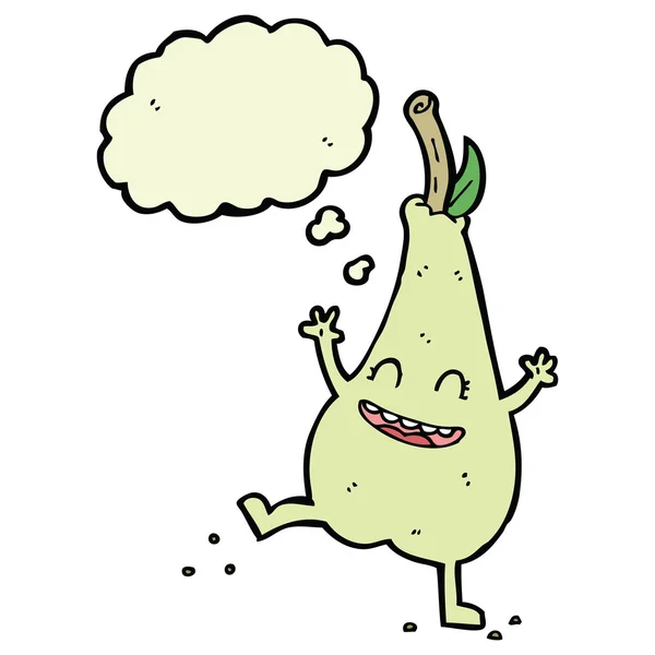 Cartoon glücklich tanzende Birne mit Gedankenblase — Stockvektor