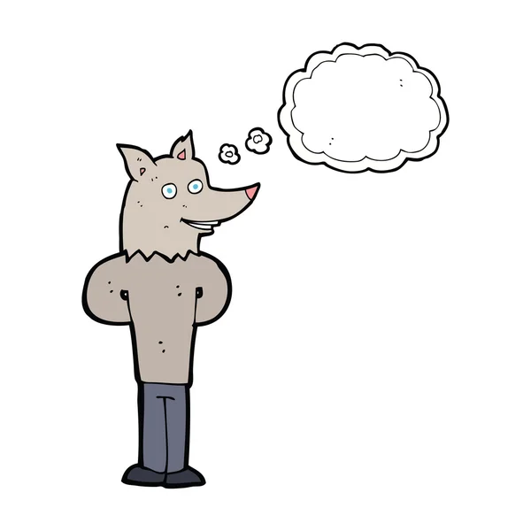 Hombre lobo de dibujos animados con burbuja de pensamiento — Vector de stock