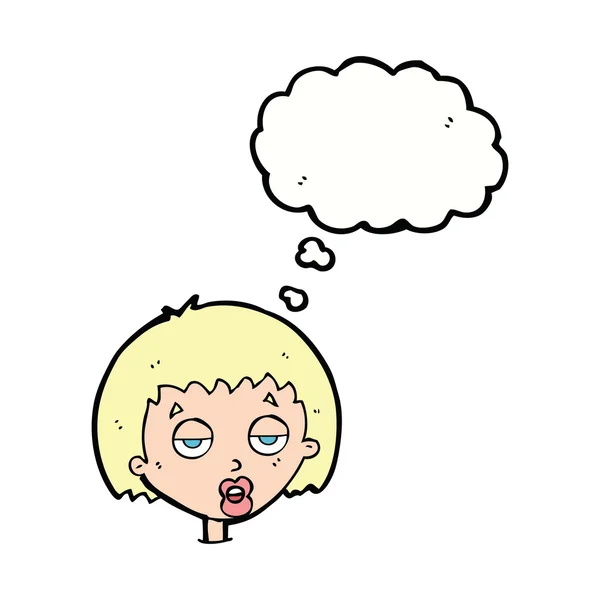 Desenho animado mulher entediada com bolha de pensamento —  Vetores de Stock