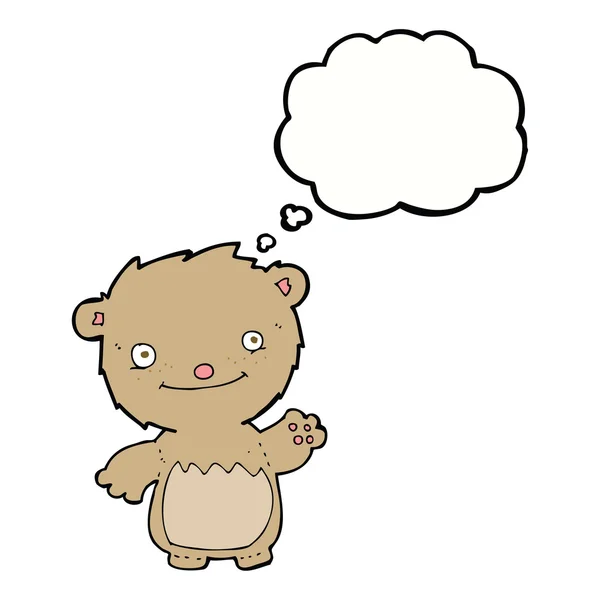 Cartoon waving teddy bear with thought bubble — Stock Vector