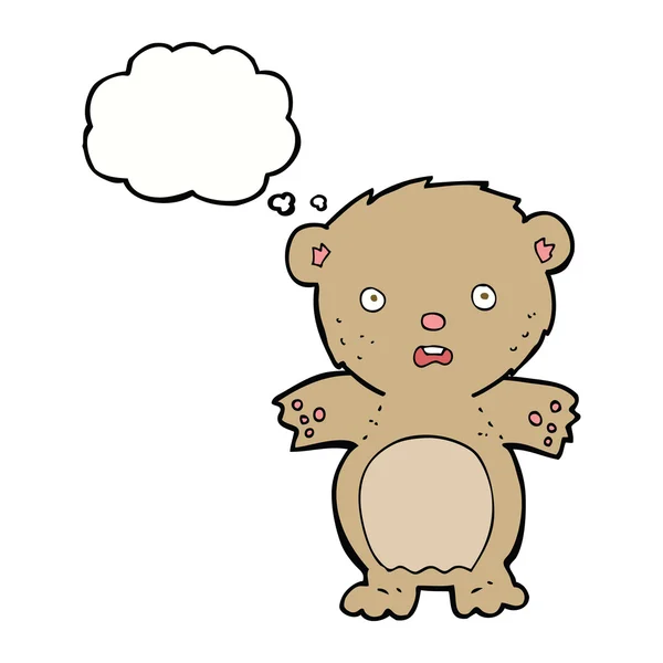 Переляканий плюшевий ведмідь мультфільм з мисленням бульбашки — стоковий вектор