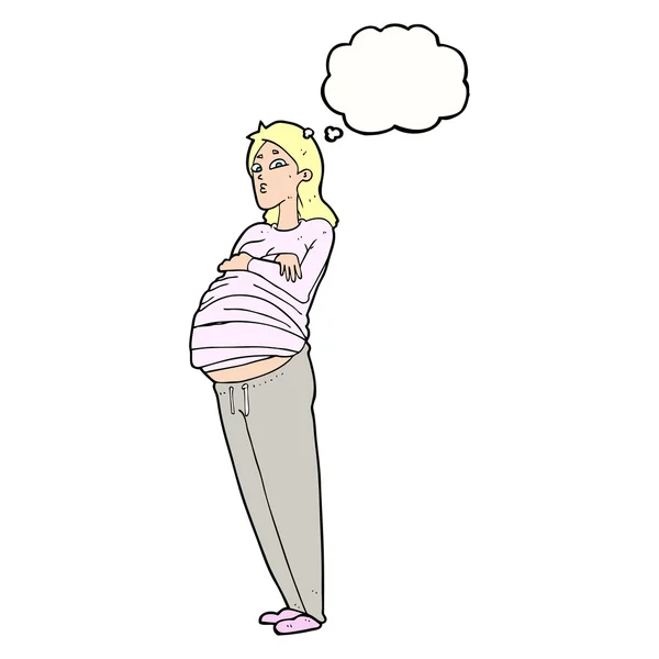 Karikatur schwangere Frau mit Gedankenblase — Stockvektor
