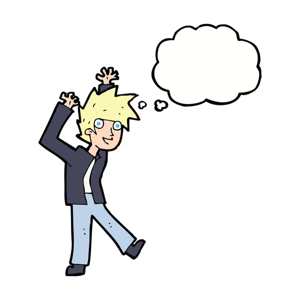 Cartone animato ragazzo eccitato con bolla di pensiero — Vettoriale Stock