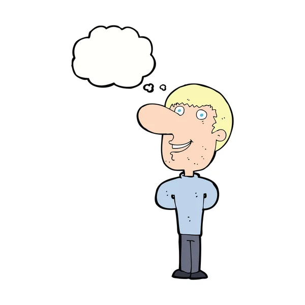 Dibujos animados hombre feliz con burbuja de pensamiento — Vector de stock