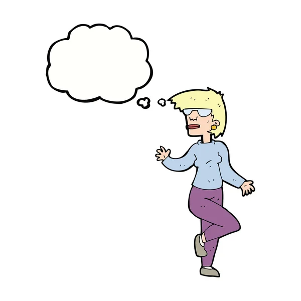 Cartoon vrouw zwaaien met gedachte bubble — Stockvector
