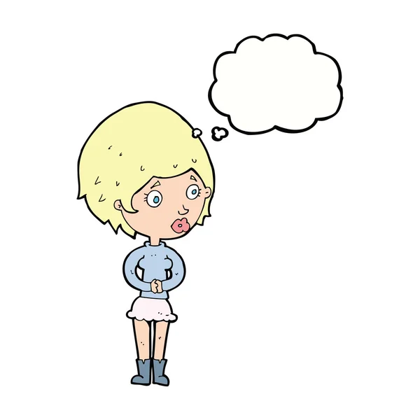 Karikatur beschäftigt Frau mit Gedankenblase — Stockvektor